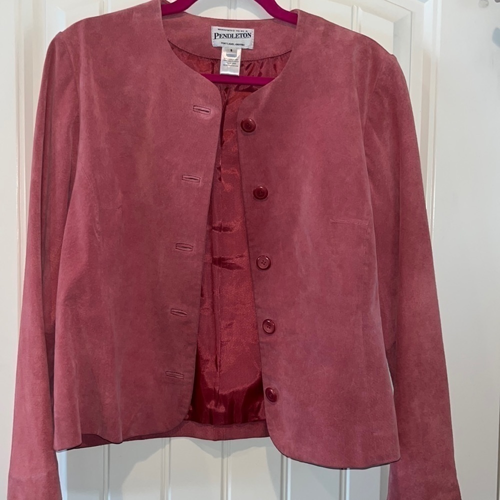Leather Pendleton pink mauve button blazer jacket size S vintage cottagecore - Picture 2 of 13